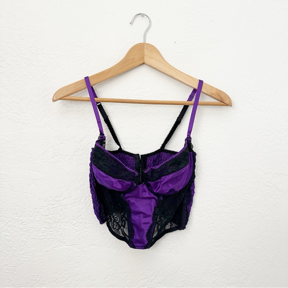Vintage Valentino Intimo Bustier 90s Y2K Purple Black Lace Trim Size 36C